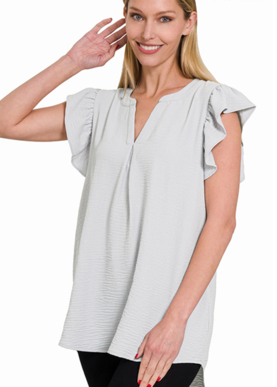 Grey Ruffled Sleeve Top