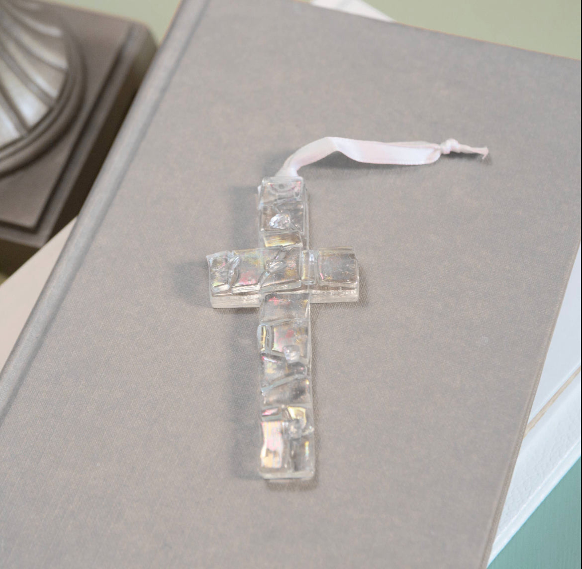 Handmade My Stepmom Clear Mosaic Glass Cross