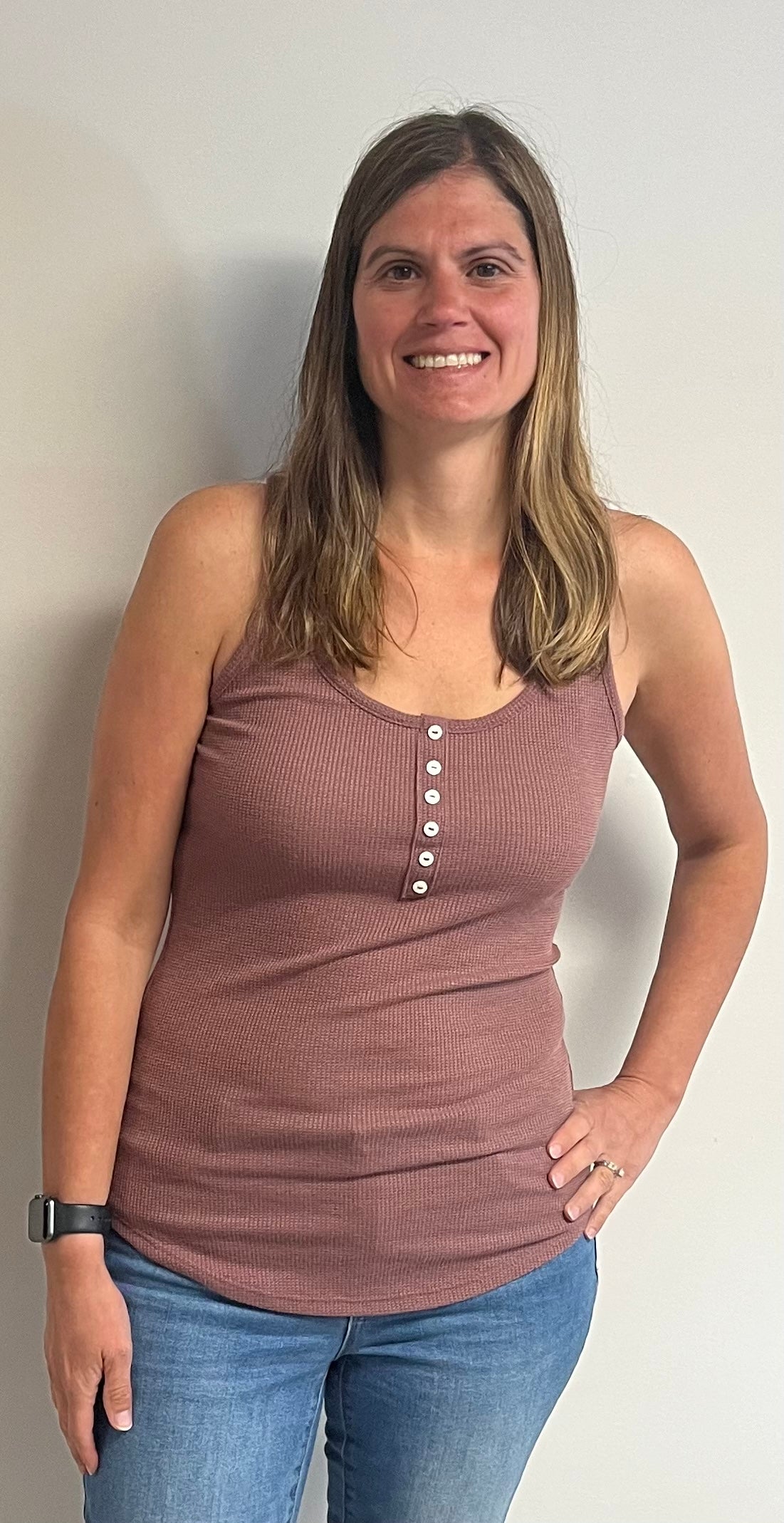 Vintage Mulberry Sleeveless Button Detail Ribbed Tank Top - Keweenaw Klass Boutique LLC