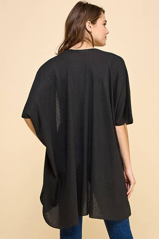 Black Solid Waffle Cardigan