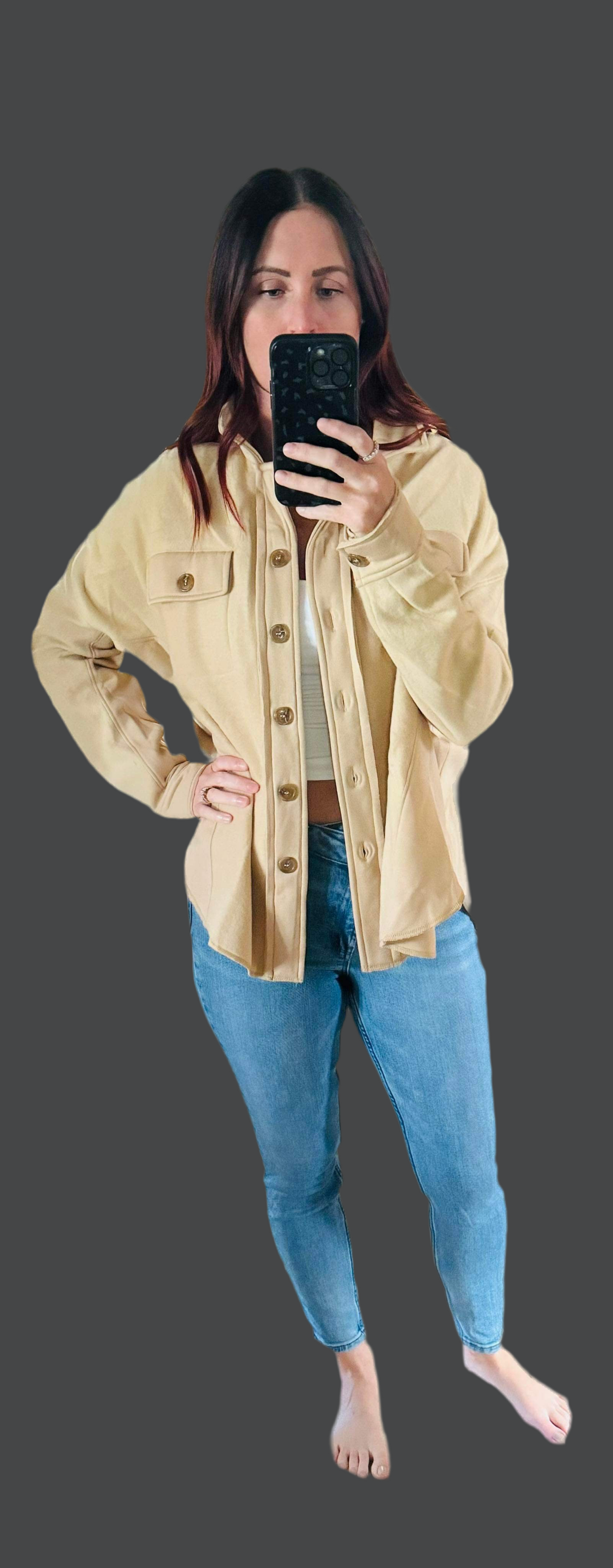 Latte Brushed Terry Button Up Shacket