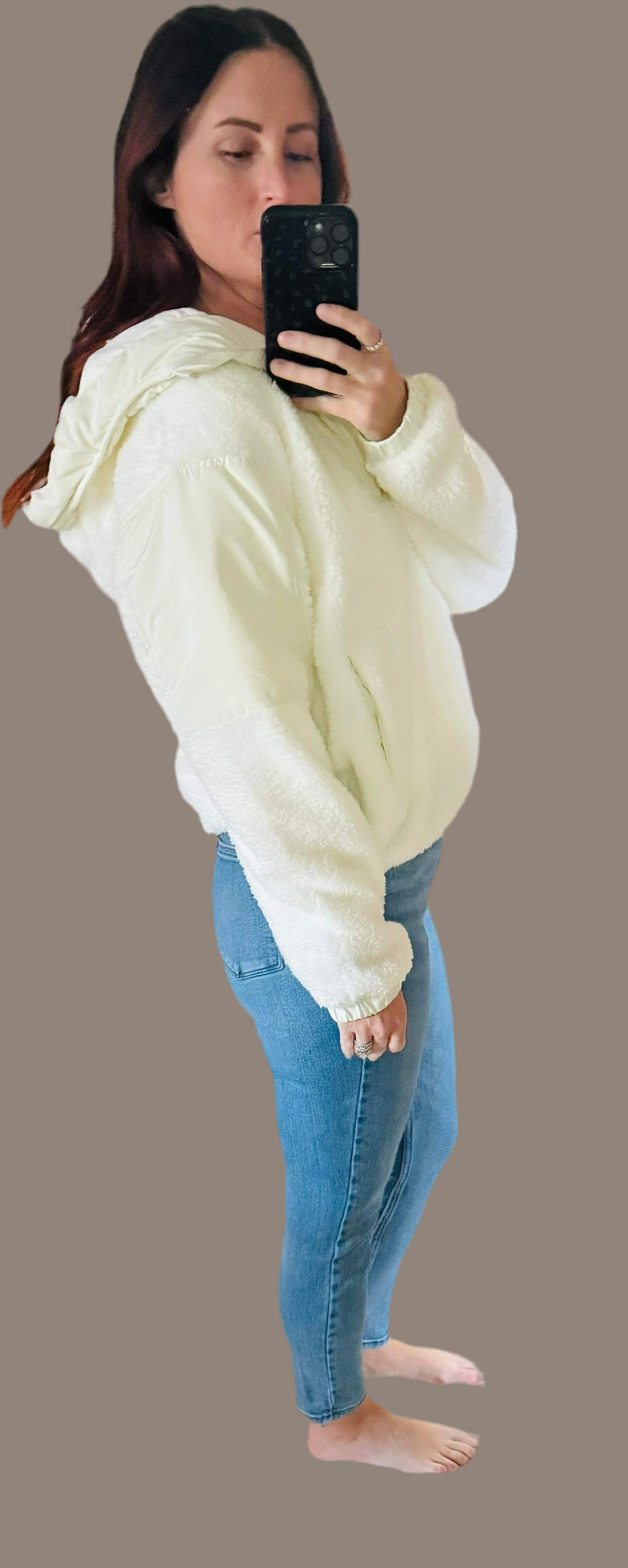 FAUX SHEARLING CONTRAST HOODIE