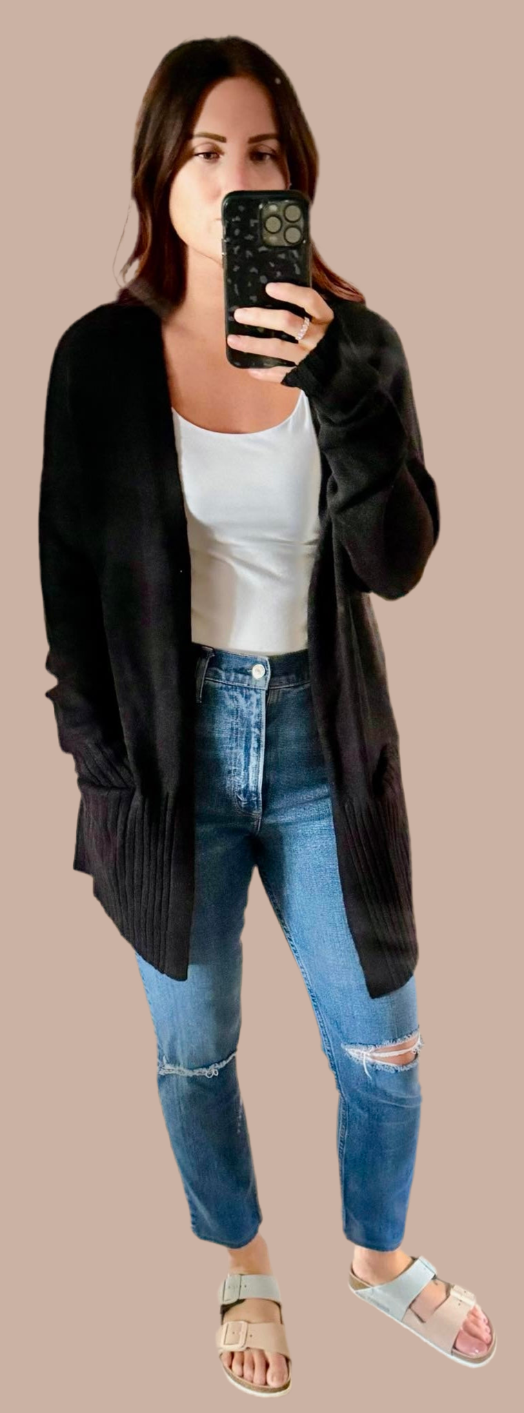 Black Fitted Long Sleeve Open Front W/ Pocket Sweater Cardigan