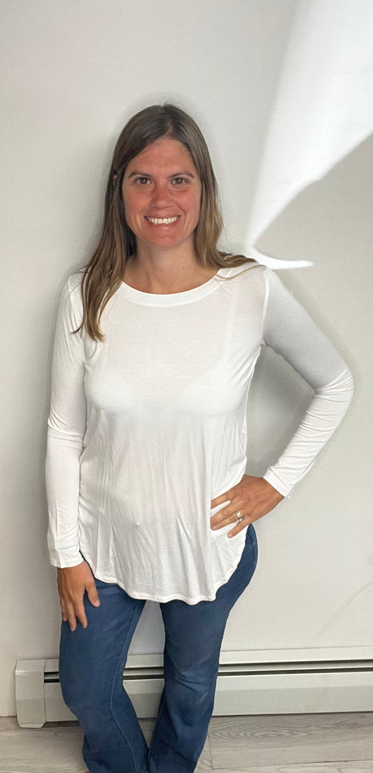White Basic Round Neck Top - Keweenaw Klass Boutique LLC