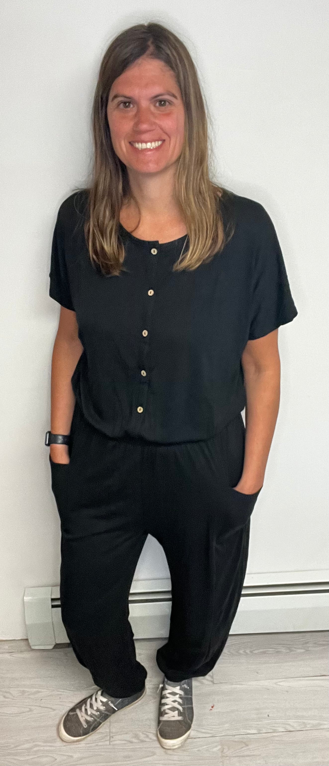 Black Short Sleeve Jumpsuit With Elastic Waist