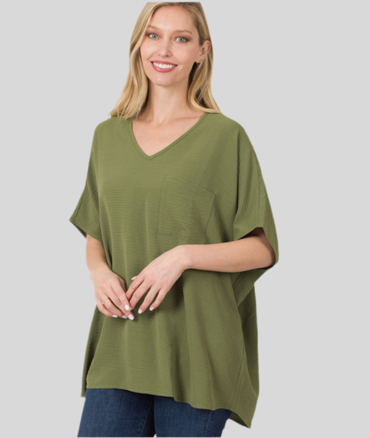 OVERSIZED WOVEN AIRFLOW V-NECK DOLMAN SHORT SLEEVE TOP