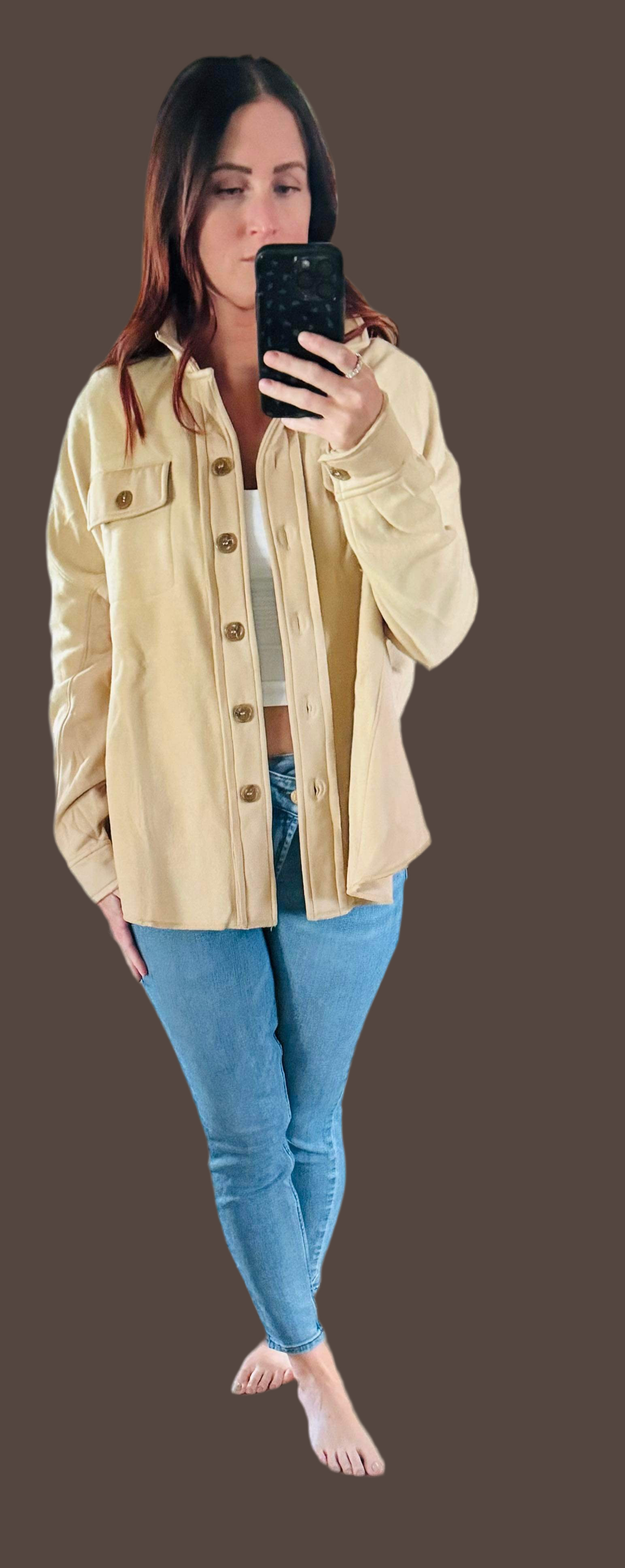 Latte Brushed Terry Button Up Shacket