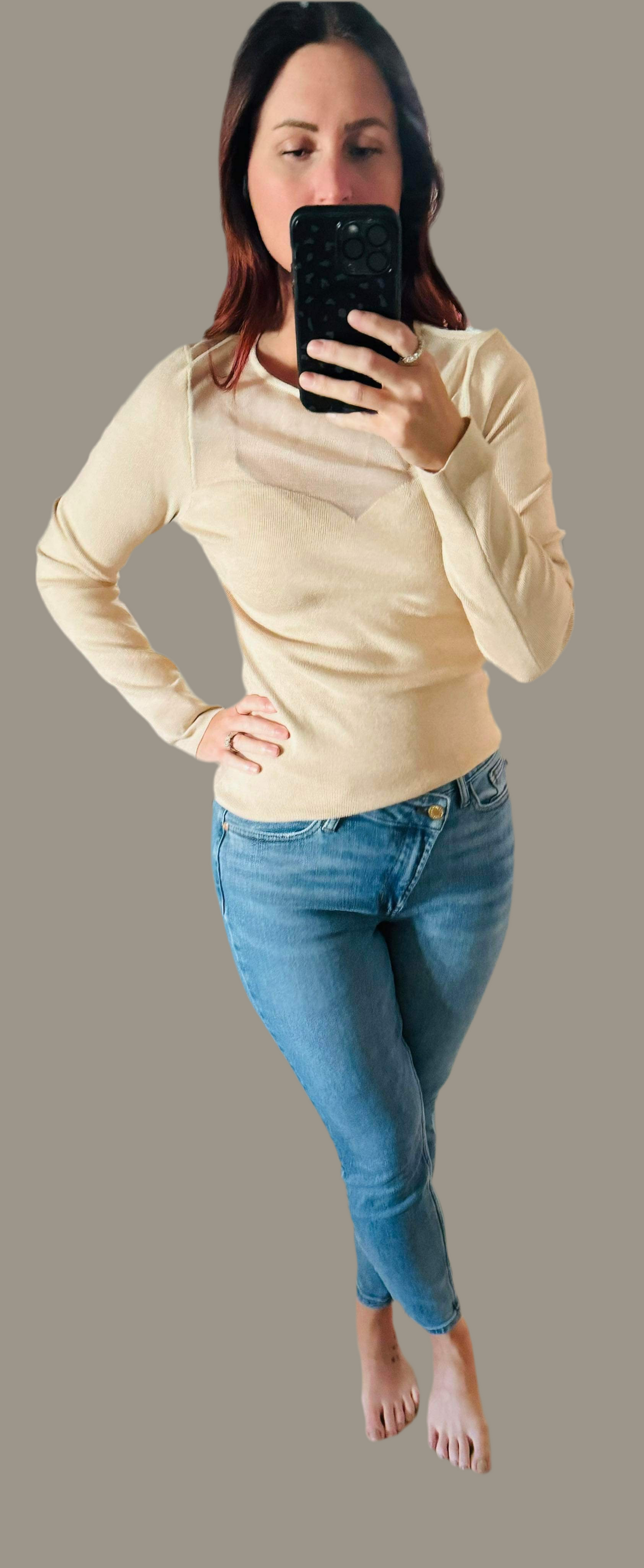 SEMI SHEER SWEETHEART NECK TOP