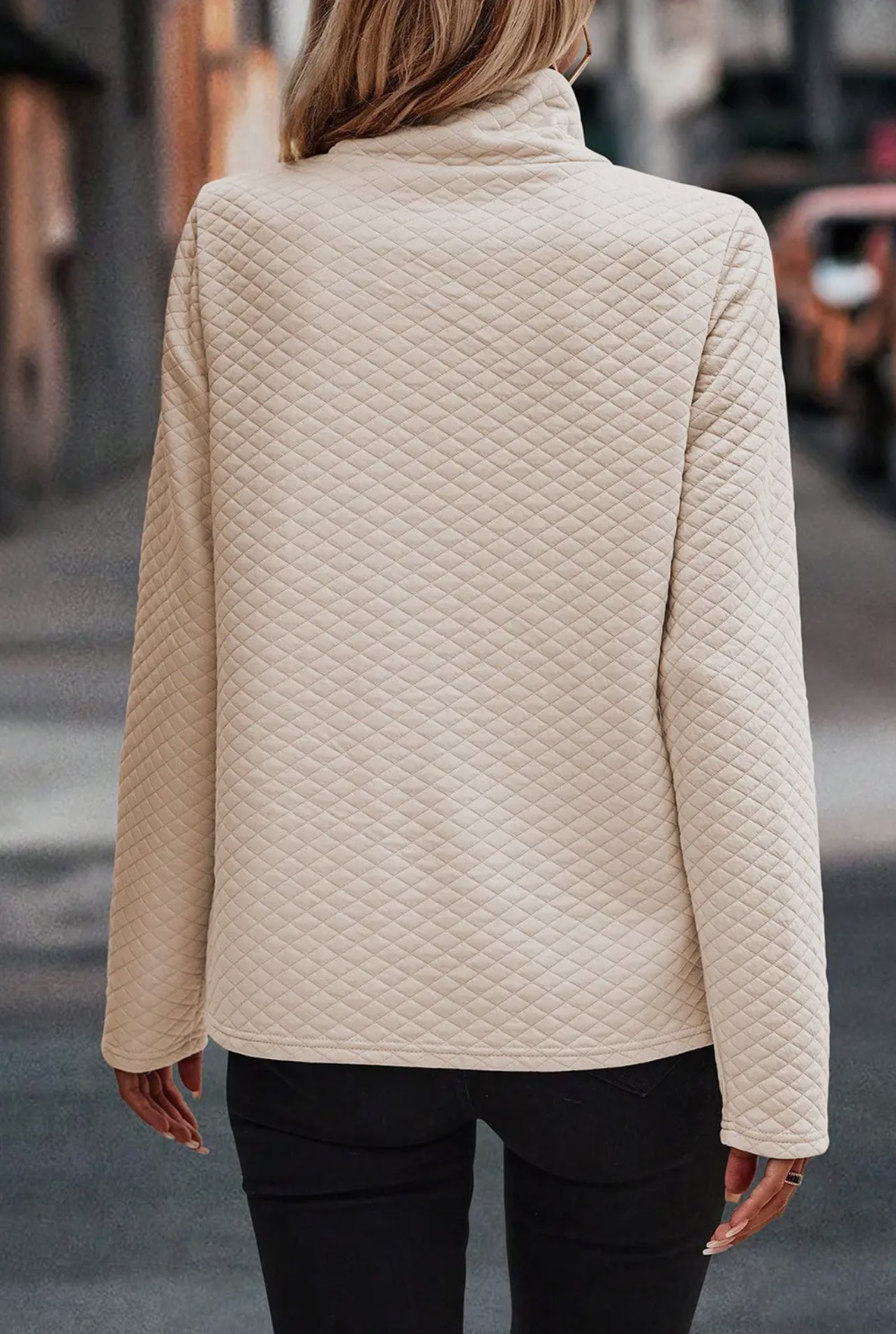 Apricot High Neck Kangaroo Pocket
Quilted Sweatshirt