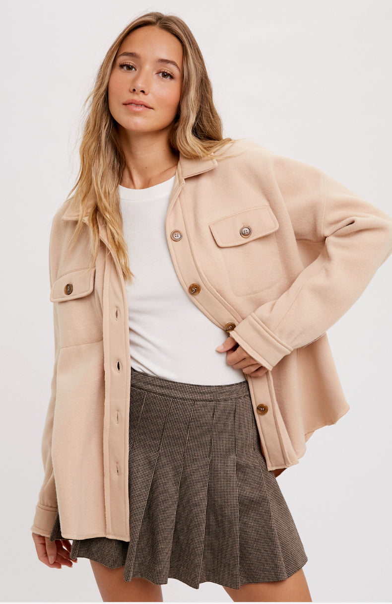 Latte Brushed Terry Button Up Shacket