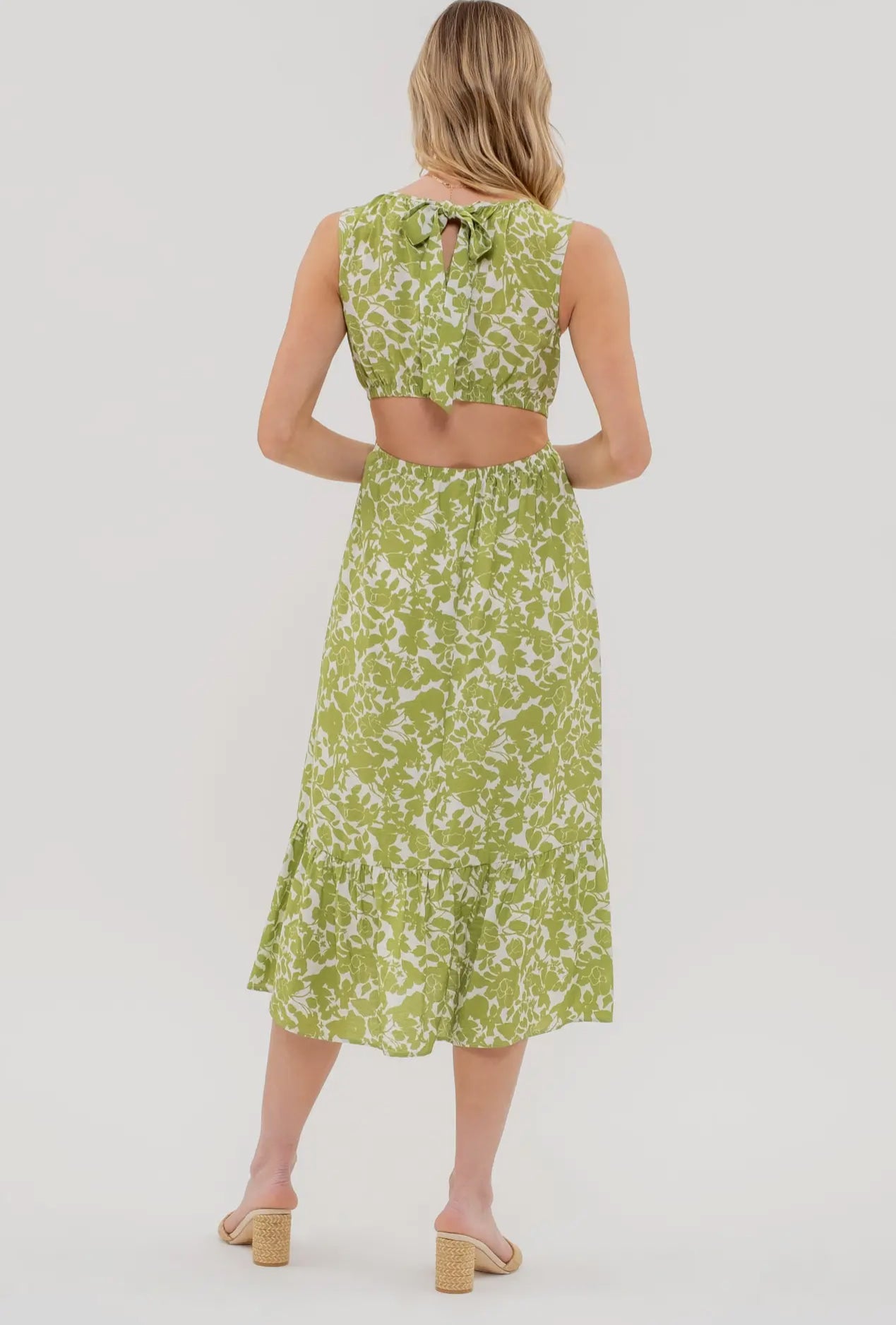 Floral Print Cut Out Midi Dress