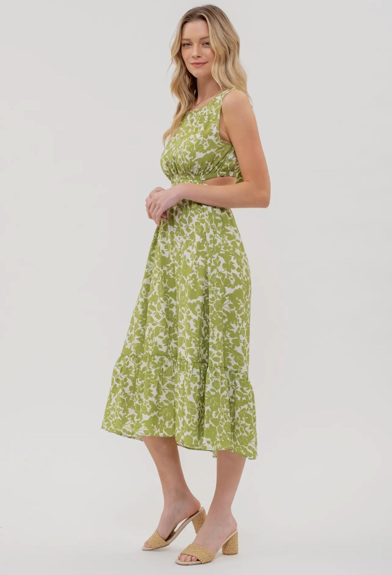 Floral Print Cut Out Midi Dress