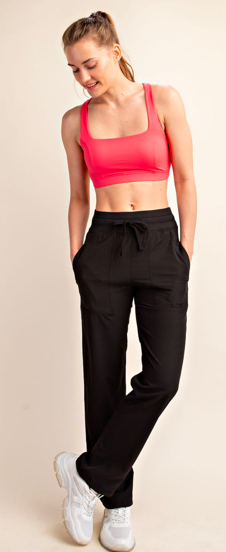 BLACK OXFORD ST WOVEN DANCE STUDIO MID RISE FULL LENGTH PANTS