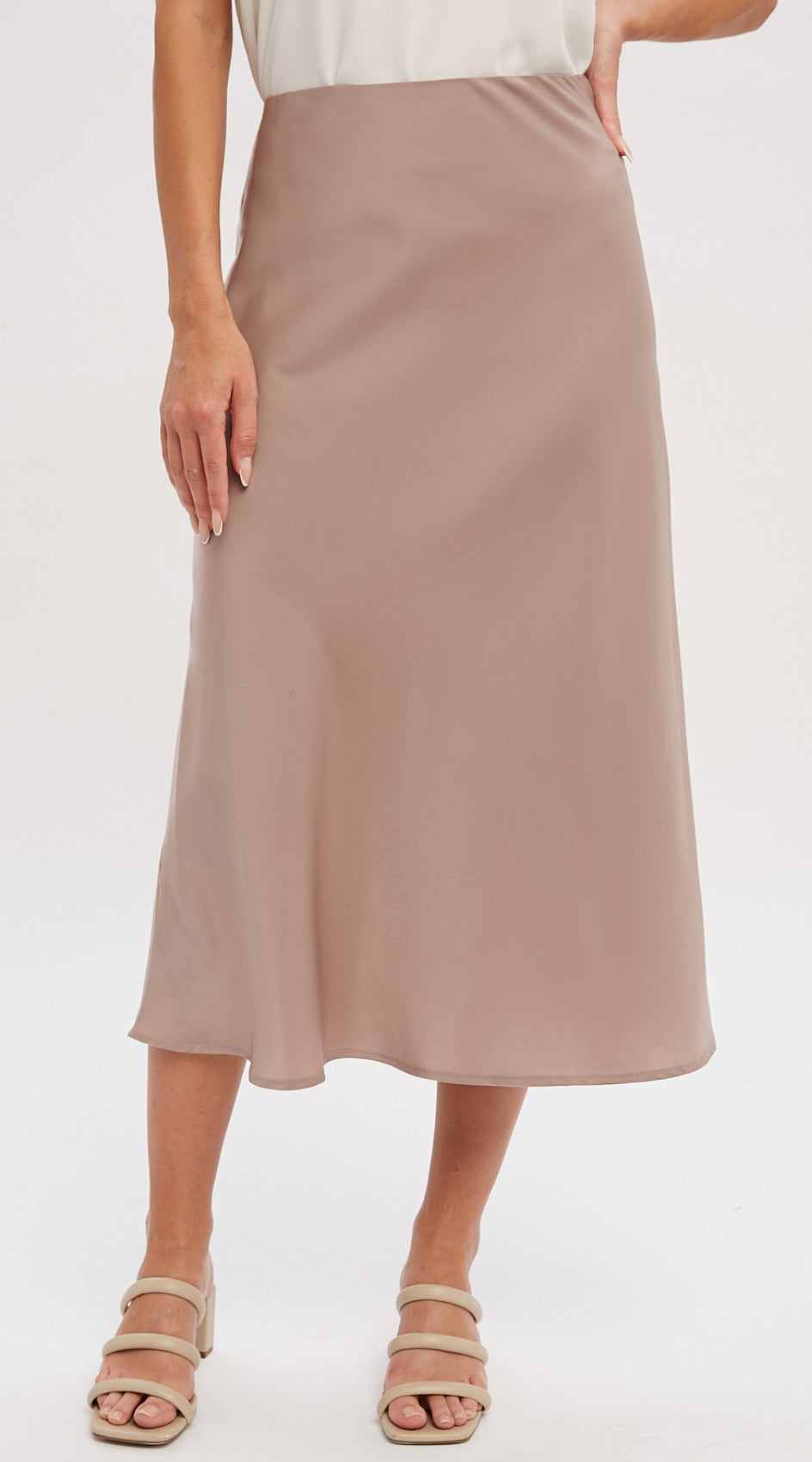 MUSHROOM SATIN MIDI SKIRT