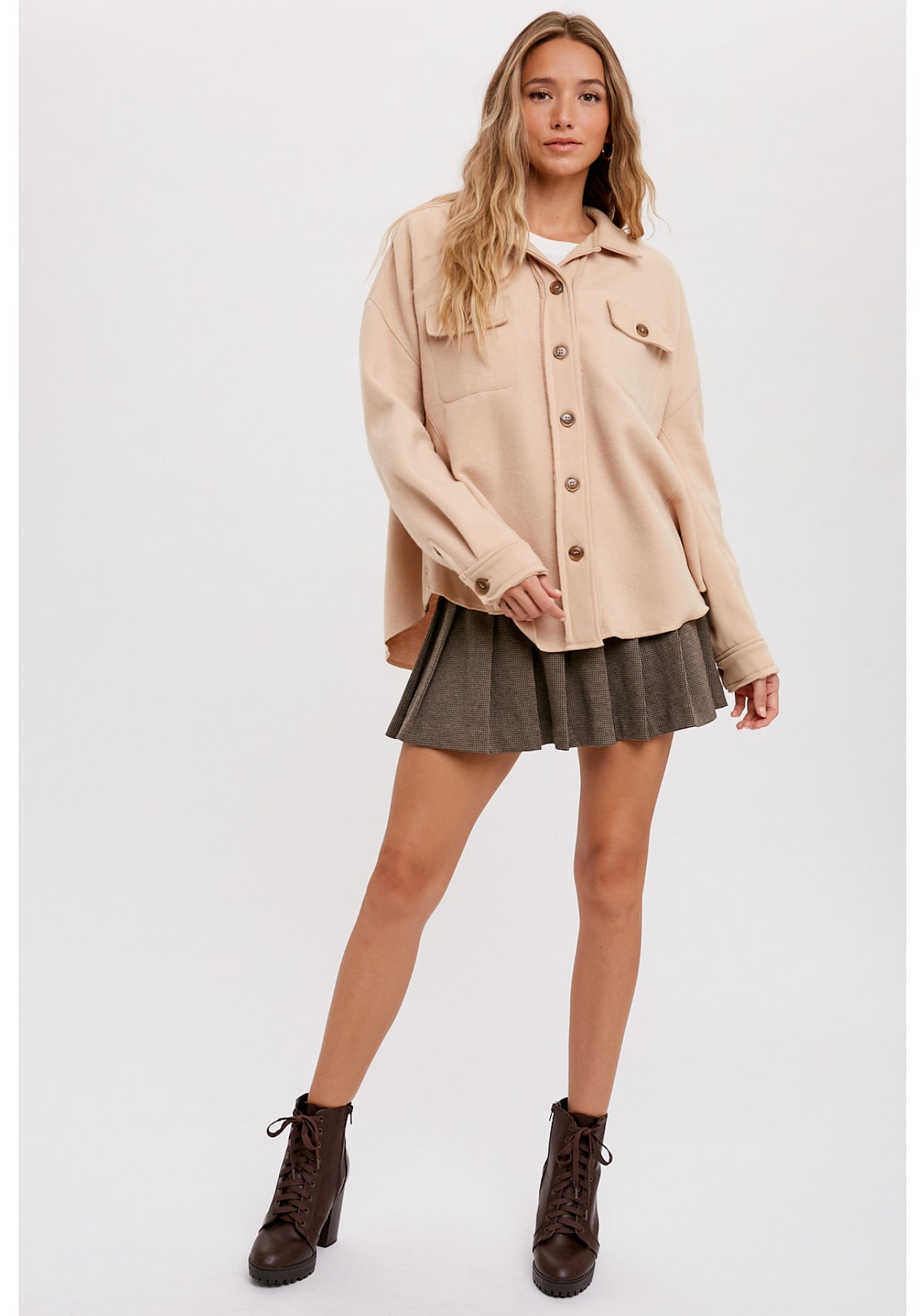 Latte Brushed Terry Button Up Shacket