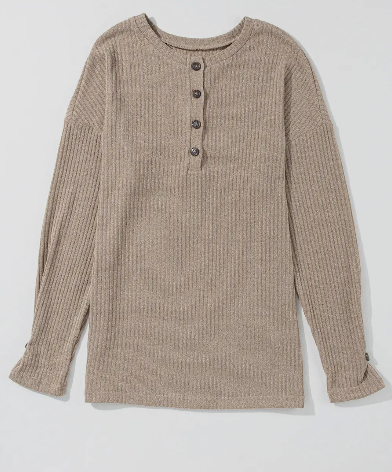 Khaki Rib Textured Henley Knit Top