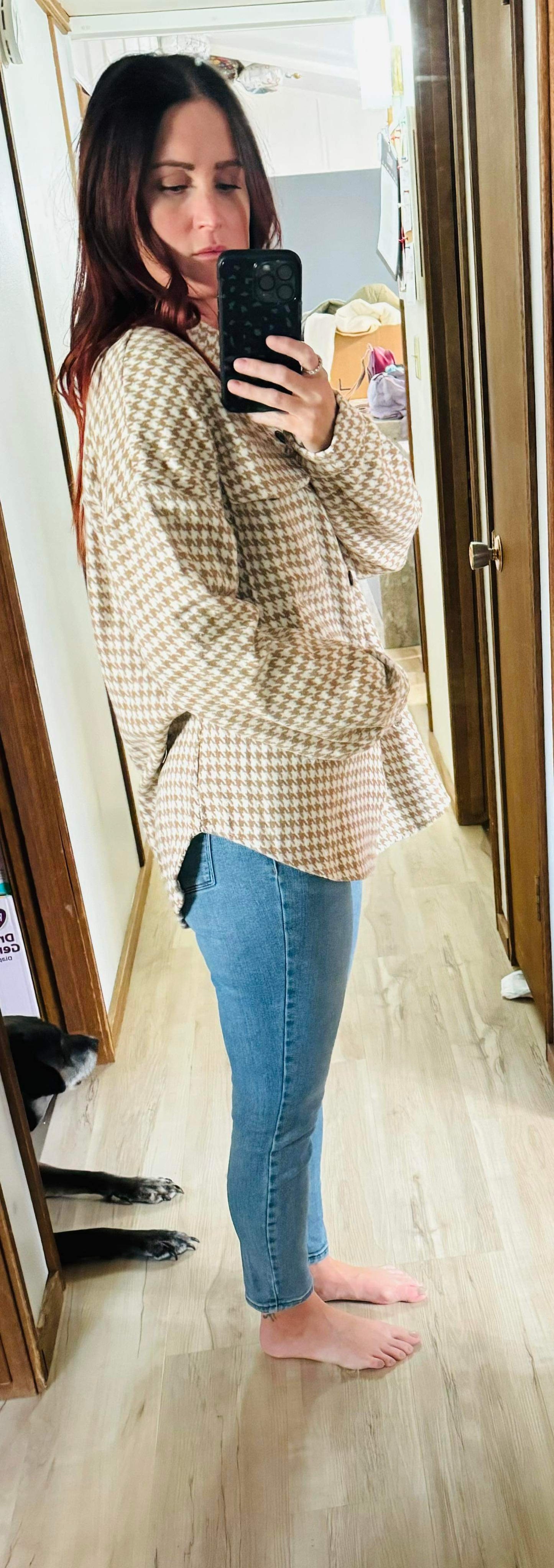 Tweed Houndstooth Single-Breasted Shacket Coat