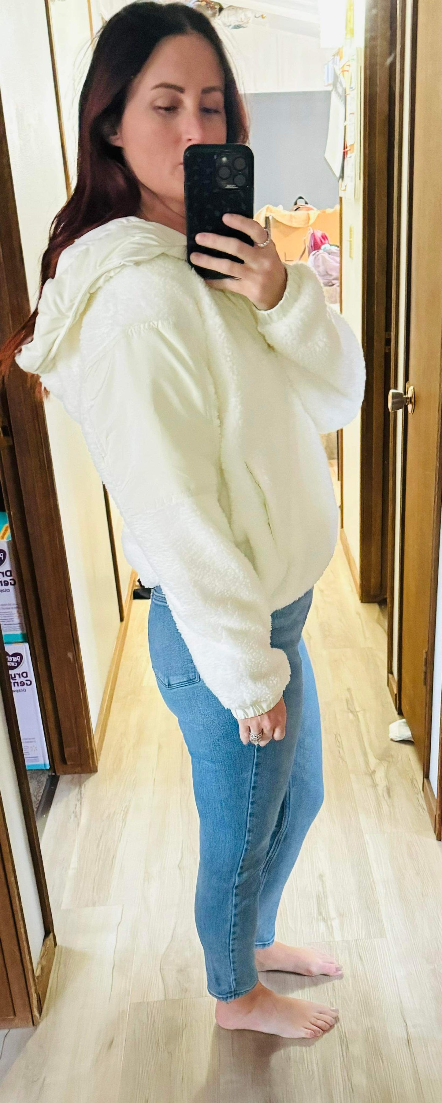 FAUX SHEARLING CONTRAST HOODIE