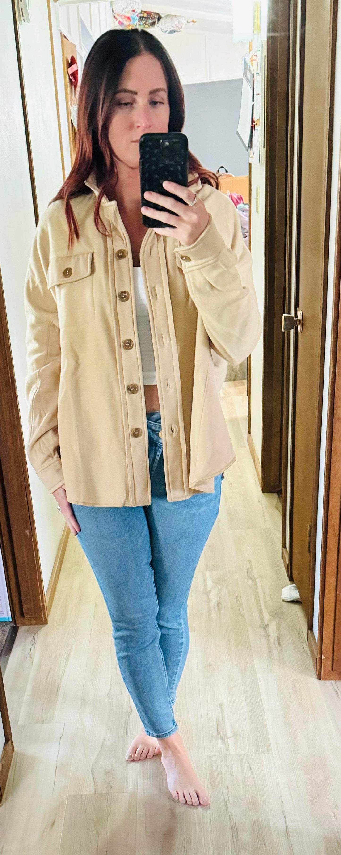 Latte Brushed Terry Button Up Shacket