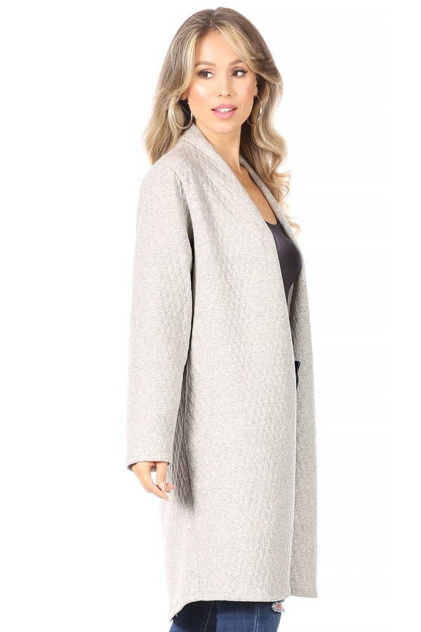 GREY QUILTED KNIT CARDIGAN