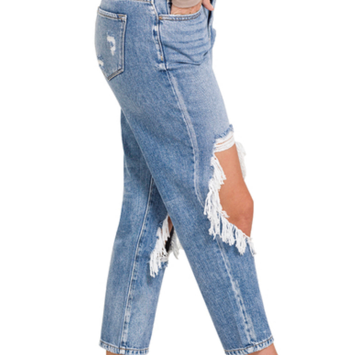 HIGH RISE HEAVY DISTRESSSED BOYFRIEND DENIM PANTS