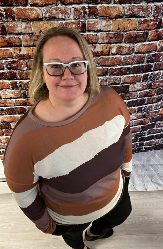 Brown Stripe Knit Tunic Top - Keweenaw Klass Boutique LLC