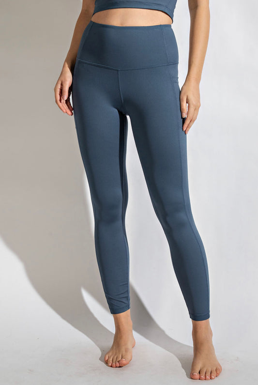Iron Blue Butter Soft Basic Full Length Leggings with Pockets - Keweenaw Klass Boutique LLC
