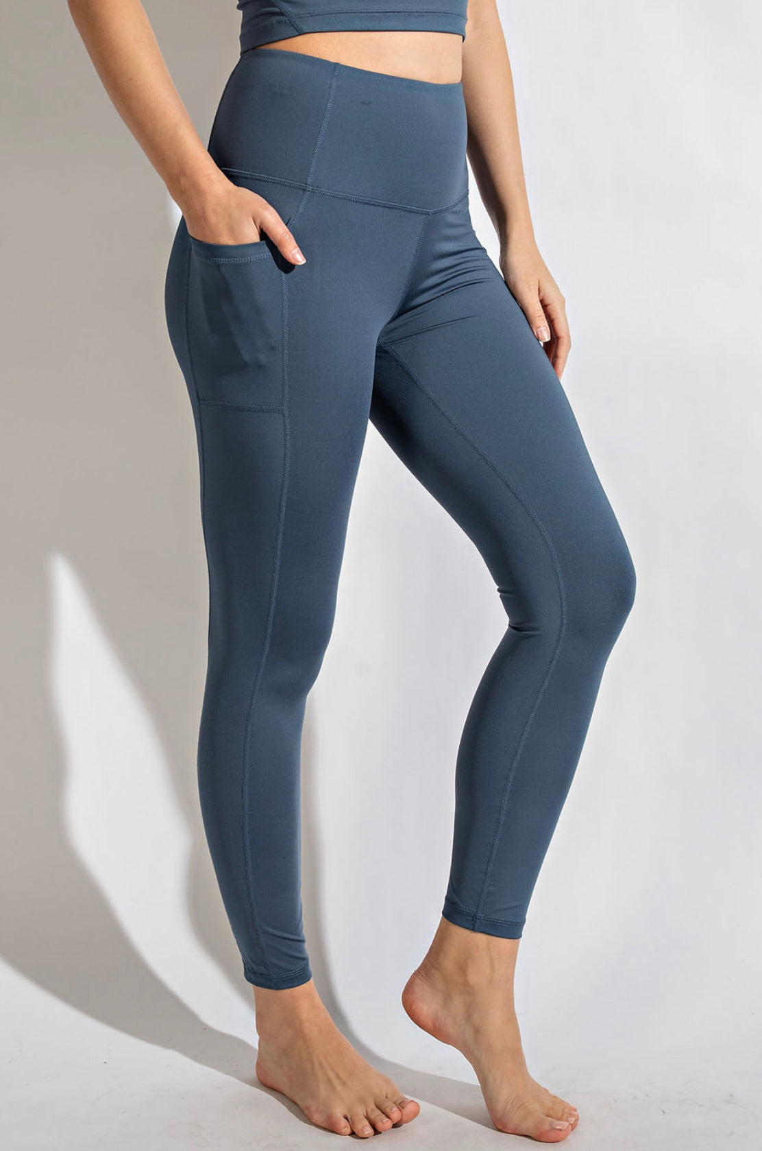 Iron Blue Butter Soft Basic Full Length Leggings with Pockets - Keweenaw Klass Boutique LLC