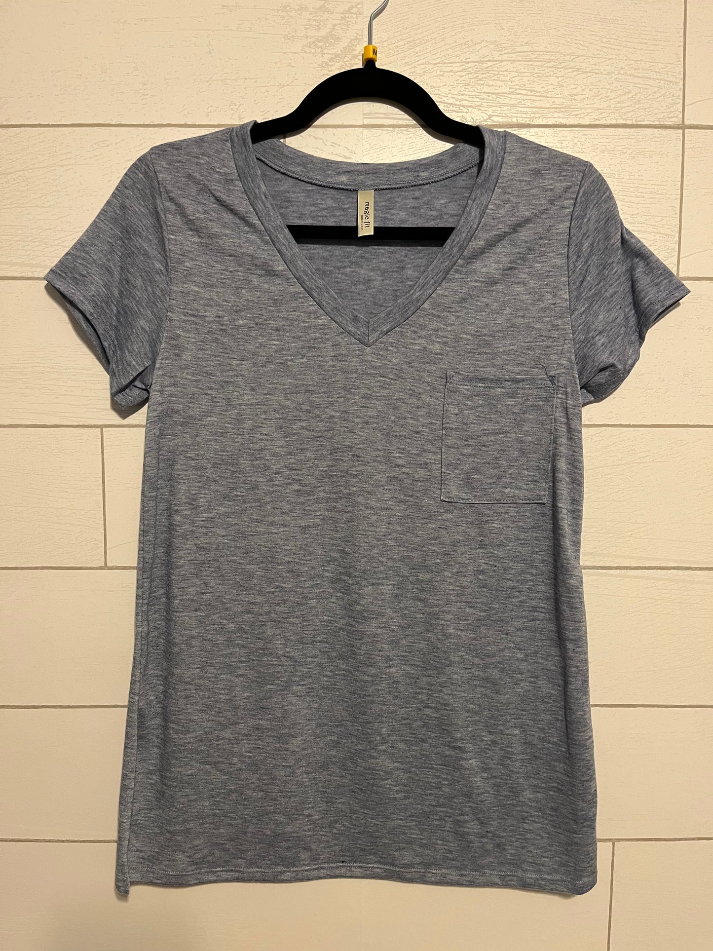Blue V-Neck Top with Pocket - Keweenaw Klass Boutique LLC