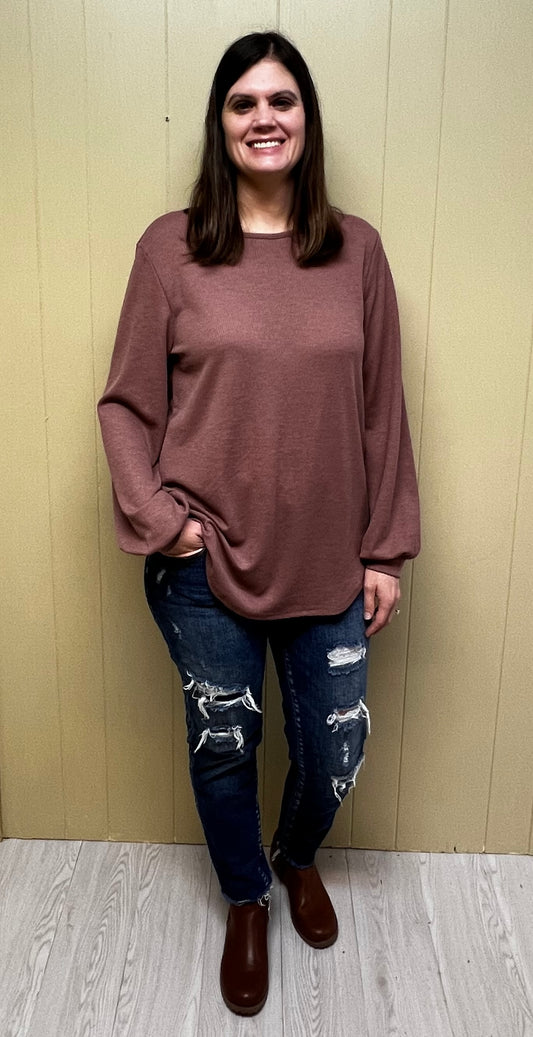 Mulberry Puff Sleeve Tunic Top - Keweenaw Klass Boutique LLC