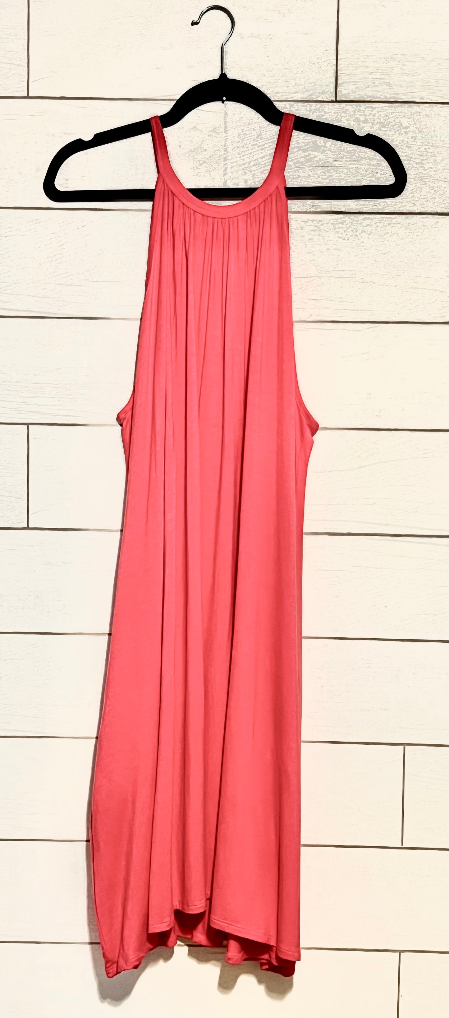 Coral Halter Neck Dress With Pockets - Keweenaw Klass Boutique LLC