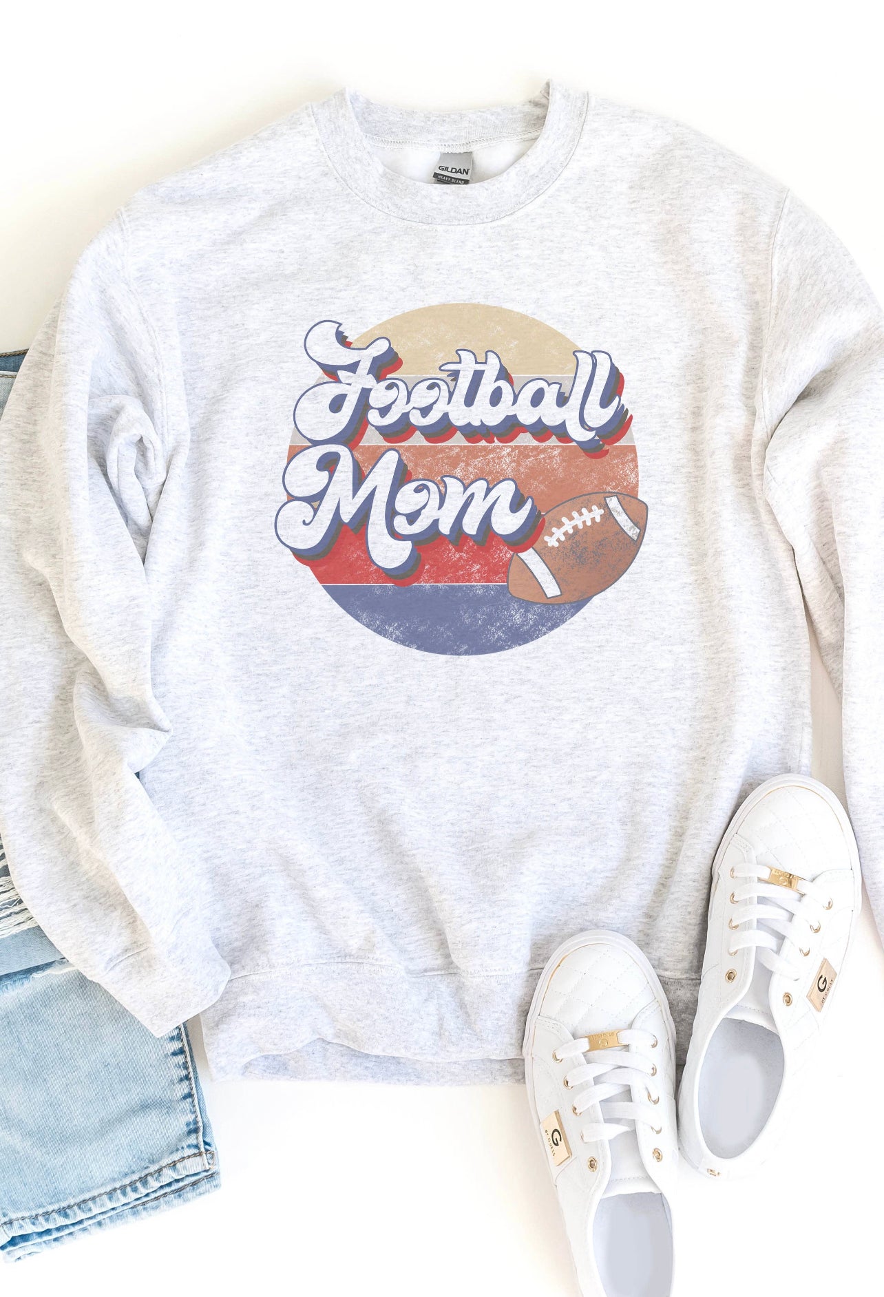Ash Grey Football Mom Game Day VINTAGE Graphic Sweatshirt - Keweenaw Klass Boutique LLC