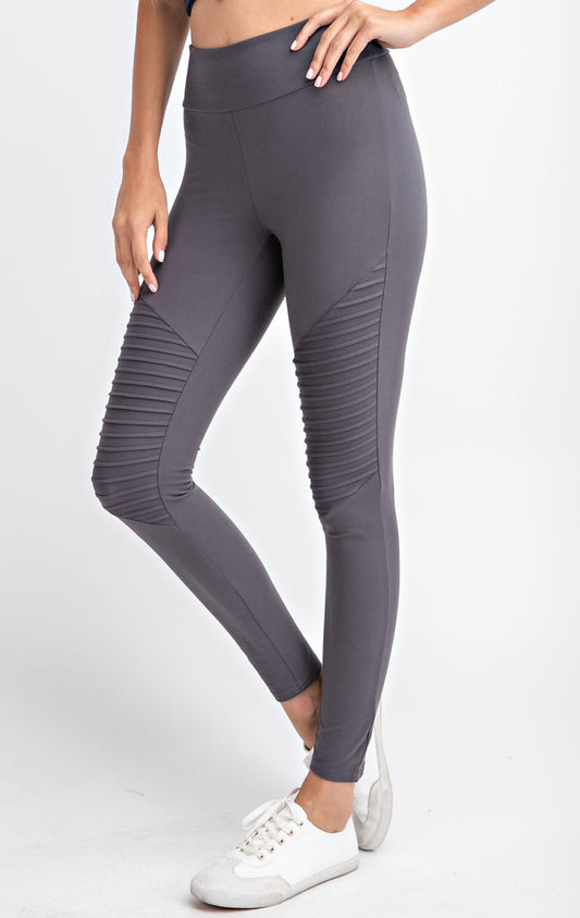 CHARCOAL BUTTER SOFT MOTO LEGGINGS - Keweenaw Klass Boutique LLC