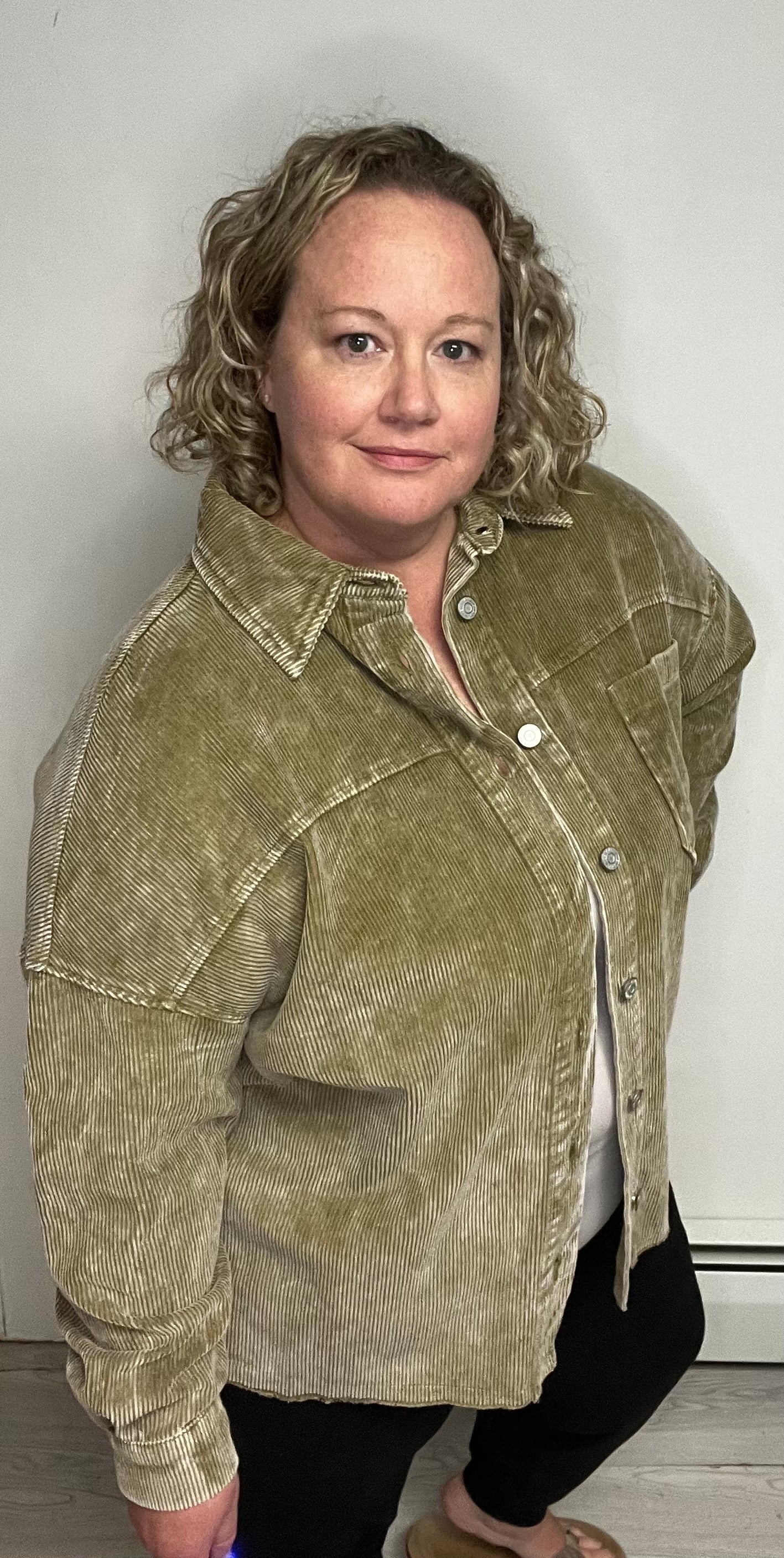 Olive Oversized Vintage Washed Corduroy Shacket - Keweenaw Klass Boutique LLC