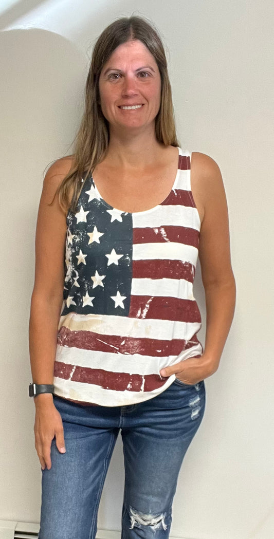 American Flag Print Sleeveless Top