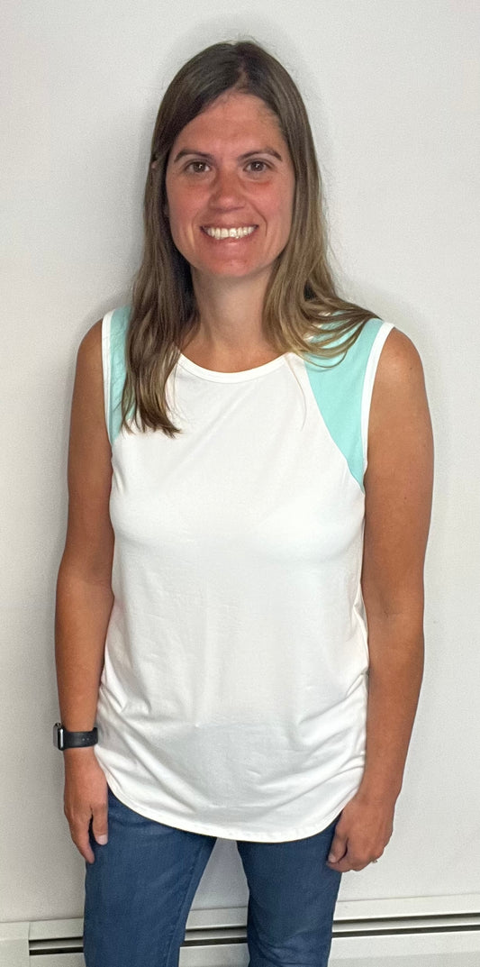Mint Sleeveless Shoulder Color Block Tunic Top - Keweenaw Klass Boutique LLC