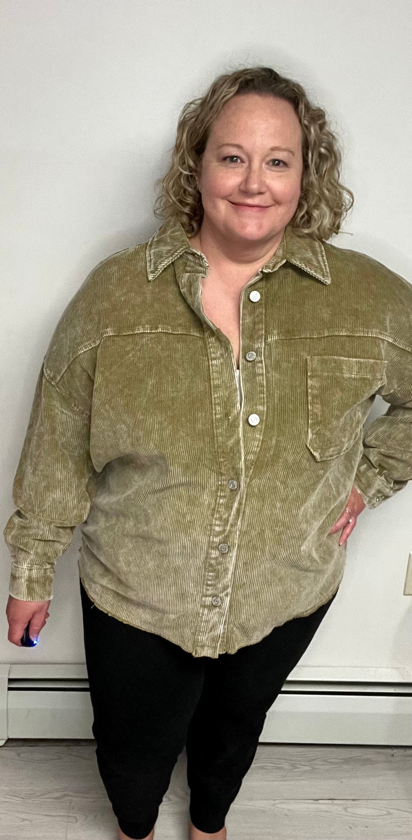 Olive Oversized Vintage Washed Corduroy Shacket - Keweenaw Klass Boutique LLC