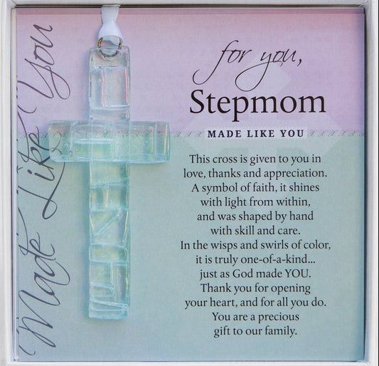 Handmade My Stepmom Clear Mosaic Glass Cross