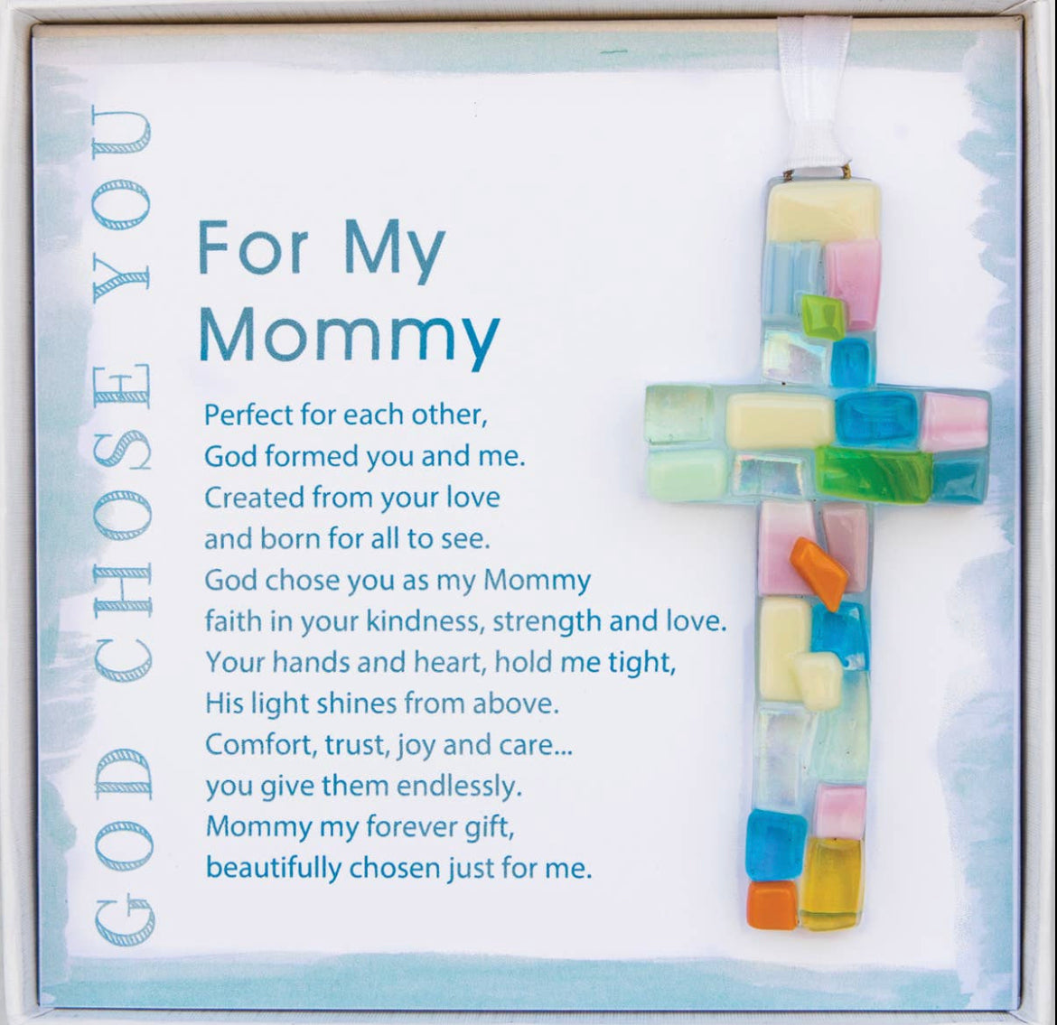 Handmade Mosaic Glass Cross - God chose you Mommy