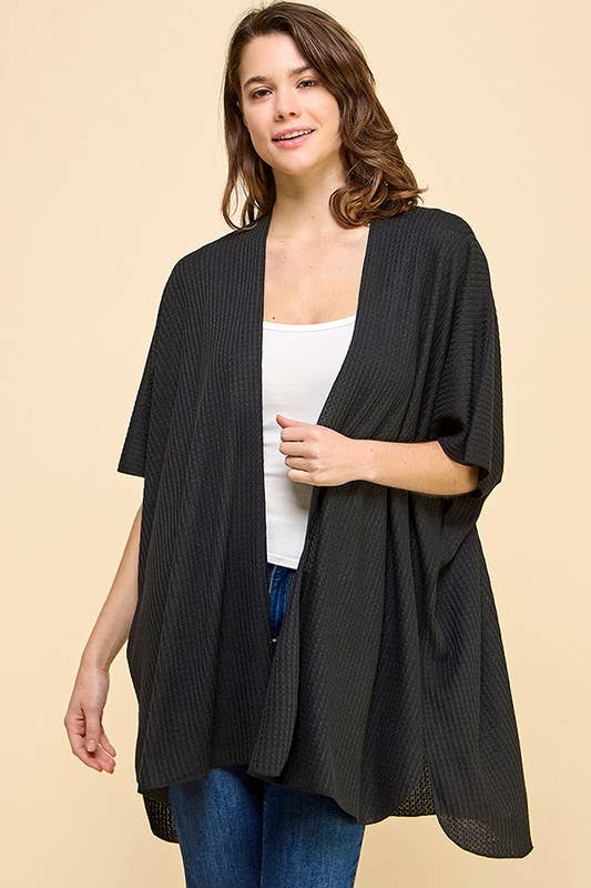 Black Solid Waffle Cardigan