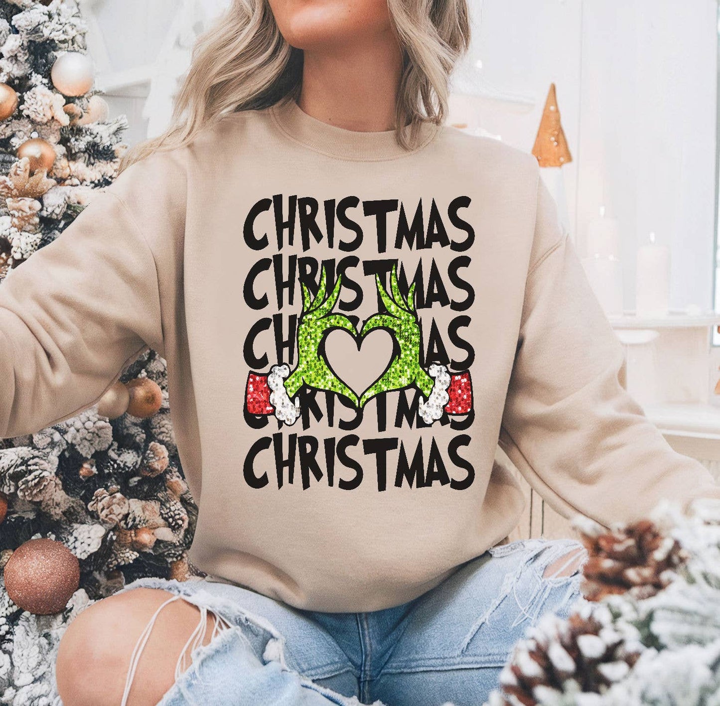 Christmas Heart Hands Shirt, Xmas Sweatshirt: Sweatshirt