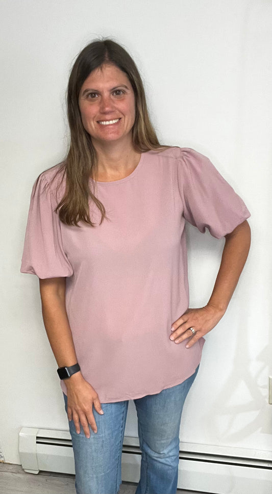 Pink Lantern Sleeve Plain Chiffon Top - Keweenaw Klass Boutique LLC