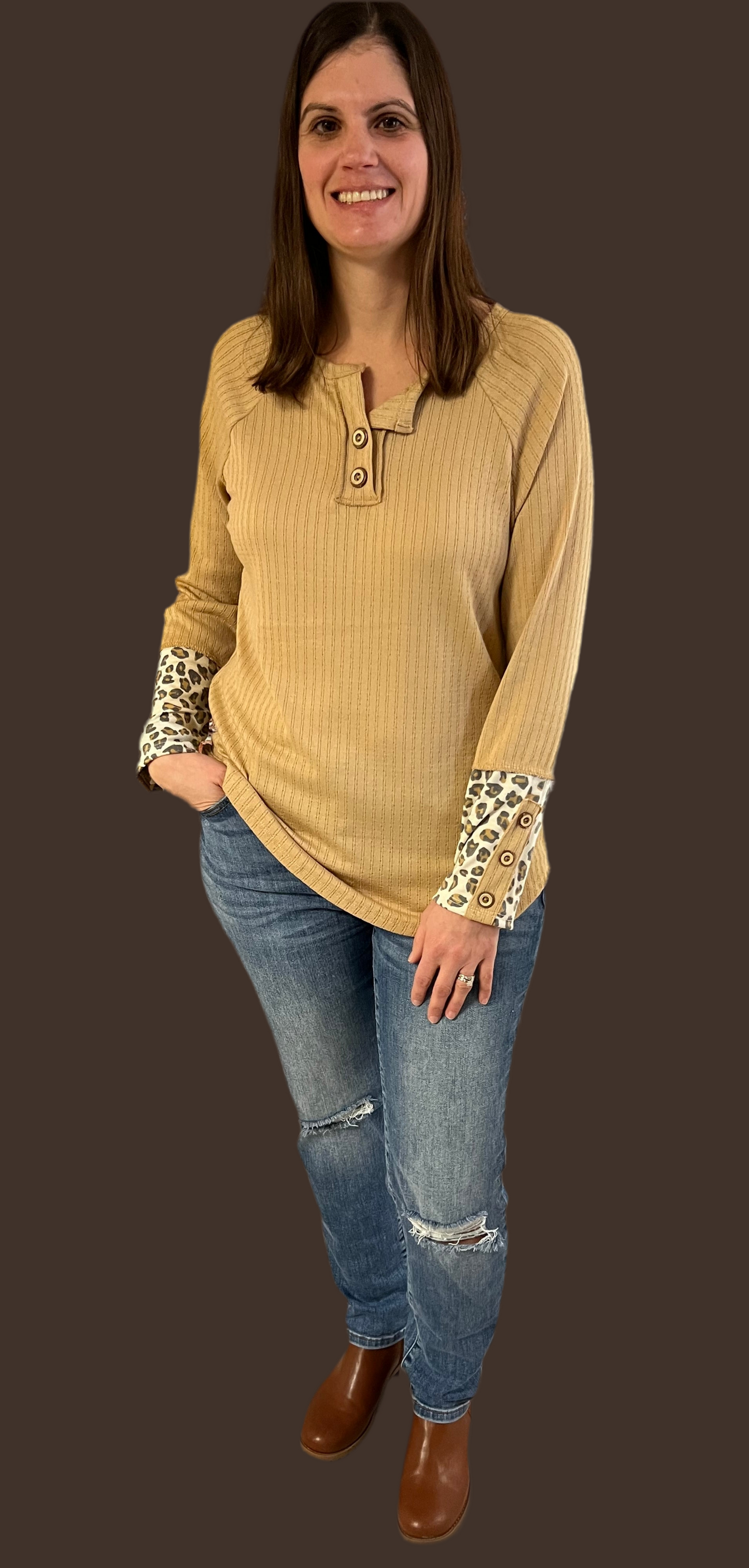 Beige Long Sleeve Knit Top