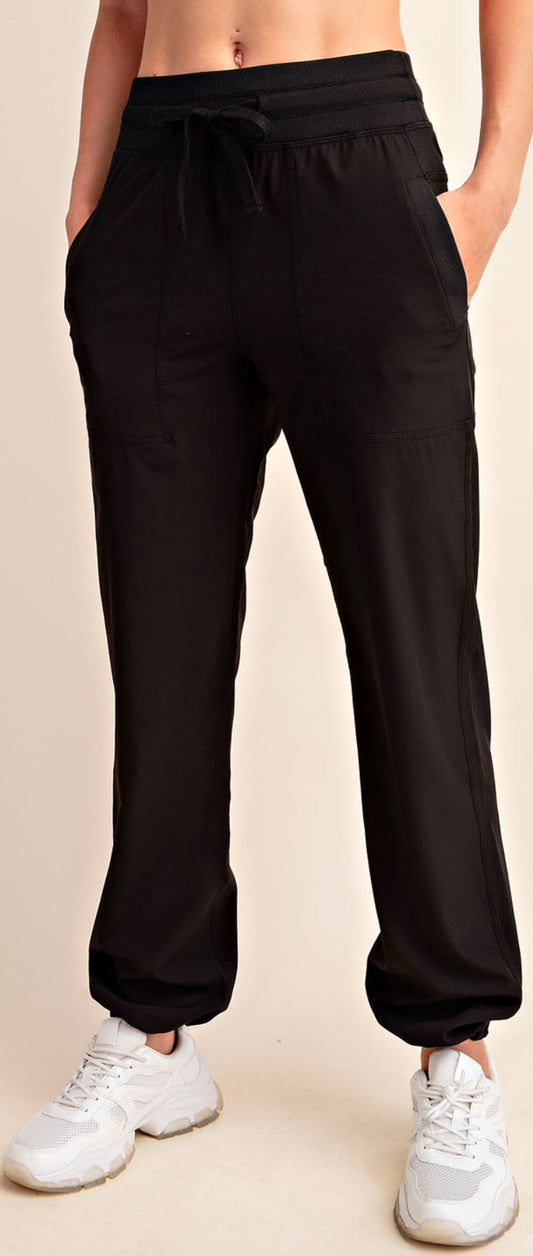 BLACK OXFORD ST WOVEN DANCE STUDIO MID RISE FULL LENGTH PANTS