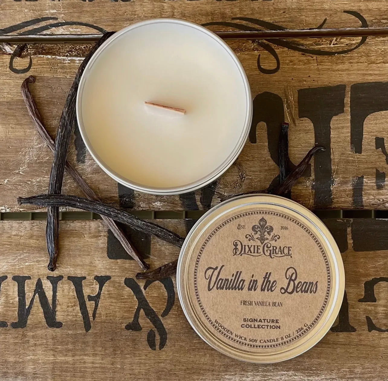 Vanilla in the Beans Wooden Wick Soy Candle