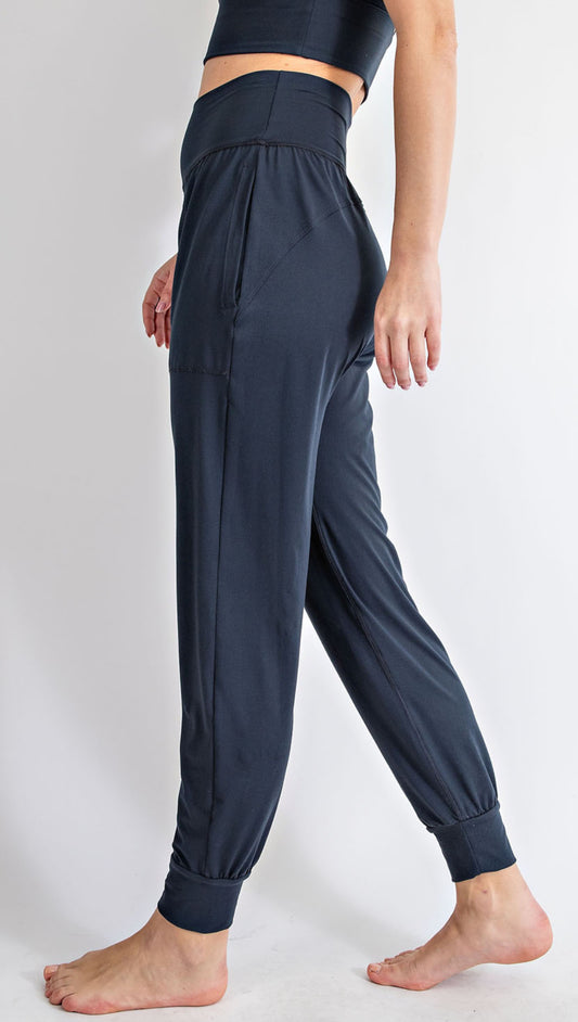 NAVY BUTTER SOFT HIGH WAIST JOGGERS WITH POCKETS