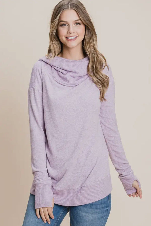 Women Thumb Hole Loose
Jersey Cowl Hoodie Top