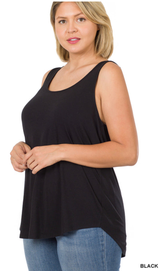 BLACK PLUS SLEEVELESS ROUND NECK ROUND HEM TOP