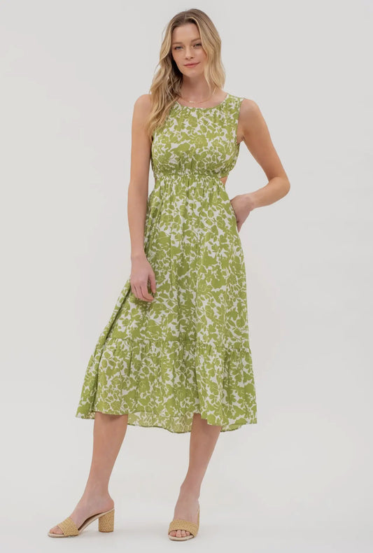 Floral Print Cut Out Midi Dress