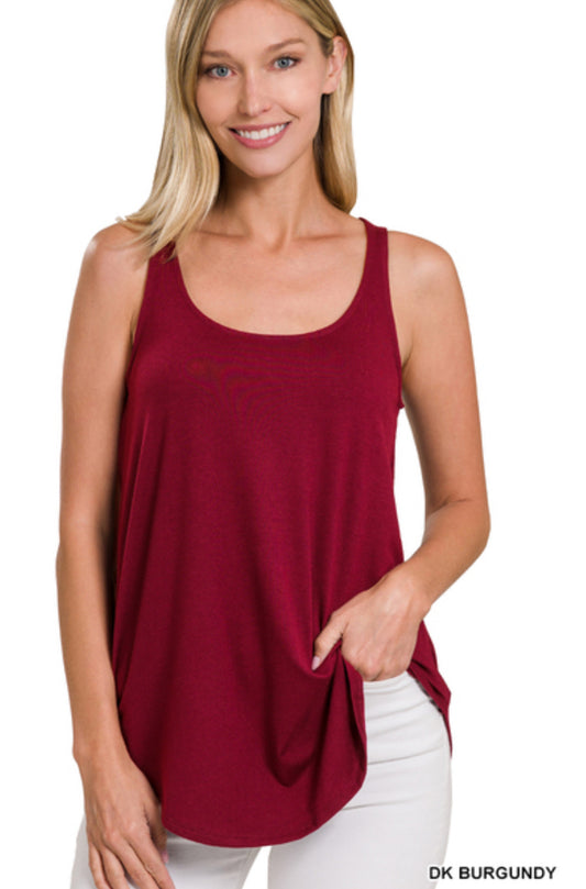 BURGUNDY SLEEVELESS ROUND NECK ROUND HEM TOP